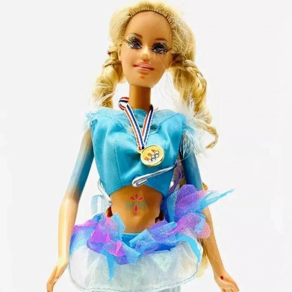 MATTEL BARBIE Olympian Doll 3 Piece Blue Outfit 12" Tall Blonde Hair Blue Eyes